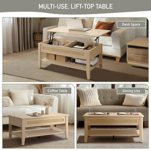 Mesa de Centro de Madera Rústica Rectangular Clásica con Almacenamiento y Tapa Elevable, Estilo Rabi Sabi, con USB, para Sala de Estar, Marca Kainice - Product Image 5