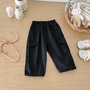 <span class=keywords><strong>Pantaloni</strong></span> <span class=keywords><strong>Cargo</strong></span> in Cotone per Bambini Primavera Autunno, Tinta Unita, Vita Elastica, Caviglie Arricciate - Product Image 2