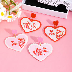 Valentijnsdag hart acryl oorbellen Be Mine Letter kat hond huisdier schattig patroon lichtgewicht damesoorbellen cadeau voor geliefde - Product Image 5