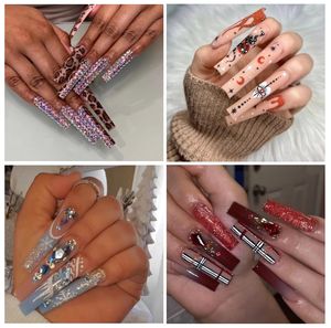 Uñas postizas personalizadas al por mayor HY Tiktok, estilo bailarina, medianas, con forma de ataúd, con perlas, punta francesa, manicura, uñas adhesivas ABS - Product Image 6