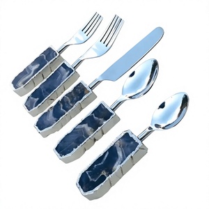 Mirror Polish Flatware <b>Sets</b> With Custom Designing Resin Handles 5 Pcs BPA Free Dishware Safe Cutlery For Table Decoration - Product Image 1
