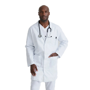 Bata de laboratorio de punto impresa personalizable para el personal médico Spandex SMS PE OEM Uniformes de hospital Bata de enfermera médica - Product Image 3