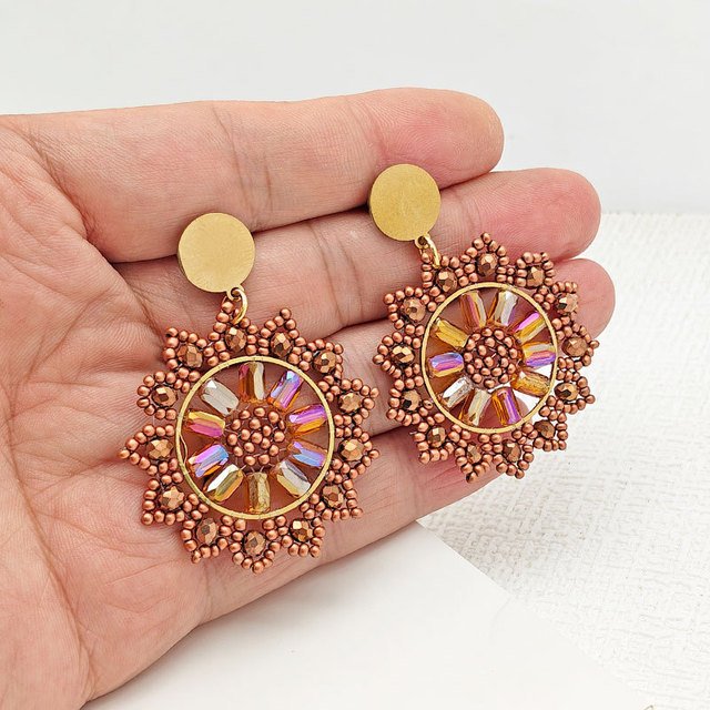 Statement Colorful Beads Dangle Earrings for Women Summer Holiday Beach Jewelry Bohemia Handmade Beaded Flower Drop Earrings