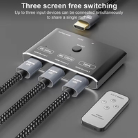 Commutateur HD-MI avec adaptateur à distance, commutateur HDTV 3 ports, 3 entrées 1 sortie, convertisseur vidéo 8K60Hz 4K HD pour PS4, boîte TV, moniteur, ordinateur portable