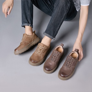 Baskets rétro pour hommes en cuir de vache véritable, basses, à lacets, avec semelle compensée pour la saison printemps-automne - Product Image 2
