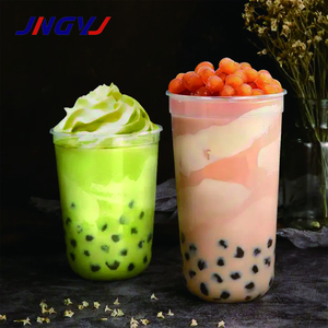 Custom logo printed disposable PET drinking bubble tea cups smoothie plastic cup clear milk tea plastic cup with lid