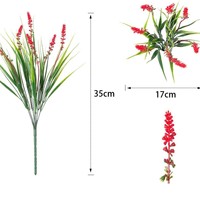 Pot Tanaman Lavender Merah Imitasi 7 Tangkai dengan Daun Hijau Lebat untuk Dekorasi Luar Ruangan, Tangga, Pintu Depan, dan Halaman