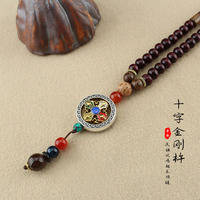 Collier tibétain bouddhiste fait main avec chaîne en corde simple, pendentif mantra six mots, perles Dzi à trois yeux, amulette bouddhiste