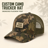 Gorra Trucker de Camuflaje Personalizada con Estampado de Colocación Precisa, Frente de Sarga de Algodón y Malla Transpirable en la Parte Trasera con Cierre Ajustable para Marcas de Actividades al Aire Libre