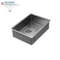Évier de cuisine encastré à cuve unique en acier inoxydable 304 noir PVD 587x435mm, fait main, avec cuve rectangulaire et robinet à siphon carré