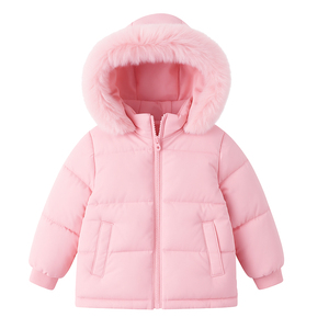 Cappotti Casual per Bambine Eco-Friendly, Traspiranti e Impermeabili, <span class=keywords><strong>Rosa</strong></span> Tinta Unita, Abbigliamento Invernale con Cappuccio in <span class=keywords><strong>Pelliccia</strong></span> Sintetica e Design con Cerniera, Caldi - Product Image 1