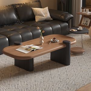 Solid Wood Oval <b>Coffee</b> <b>Table</b> Dark <b>Walnut</b> Living Room Modern Minimalist Design - Product Image 2