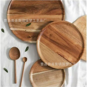 Ensemble de plateaux ronds en bois d'acacia faits à la main pour servir le thé, les gâteaux, le petit-déjeuner, utilisation en restaurant - Product Image 2