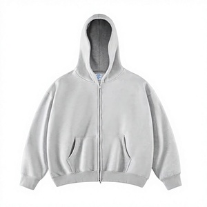 เสื้อฮู้ดซิปผู้ชายทรงโอเวอร์ไซส์ สีพื้น ผ้าฝ้ายเฟรนช์เทอร์รี่ สวมใส่สบาย ทรงปกติ เหมาะสำหรับฤดูใบไม้ร่วง - Product Image 1
