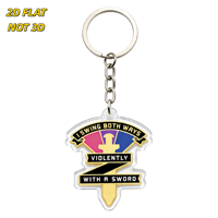 Porte-clés amusant en acrylique « Je balade la hache à double extrémité » aux couleurs du Bi Pride et avec une épée dorée, breloque transparente pour clés et sacs