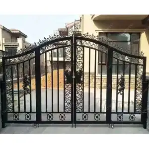 XIYATECH Puertas de hierro de doble puerta de lujo grande para exteriores Diseños de puerta de hierro forjado