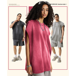 285G Cotton <strong>Men</strong> and Women <strong>Vest</strong> for Summer Casual Sports American Sizes Sleeveless Oversize Tank Top - Product Image 3
