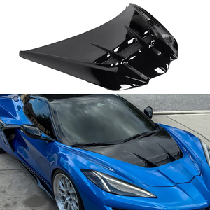 Kap depan gaya ZR1 serat kaca hitam mengkilap, 2019 konversi C8 Corvette Stingray C8 e-ray Z06 - Product Image 1