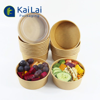 Boîtes d'emballage rondes biodégradables pour emporter, contenants pour salade, ramen, soupe, 500 ml, 750 ml, 1000 ml, bol à salade en papier kraft