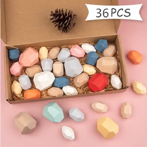 Neues Design Frühpädagogisches Holzspielzeug für Kinder, bunte Steine-Blöcke, Spiel zur Hand-Auge-Koordination, Holz-Balance-Spielzeug - Product Image 4