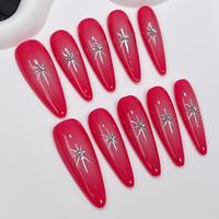 Faux ongles à pointe diamantée en acrylique 3D faits à la main et personnalisés de luxe amande 10 pièces de faux ongles Stiletto français de presse de créateur pour