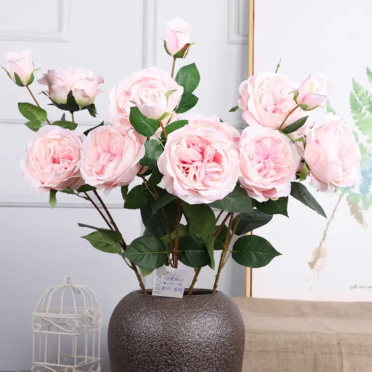 Roses artificielles en soie avec fleur réaliste, 1/lot, Bouquet de mariage, tige longue pour décoration de mariage à domicile