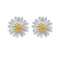 925 Sterling Silber Blumen-Ohrstecker Niedliche Blumenohrringe mit Goldzentrum für Frauen & Kinder-Geschenk Schmuck