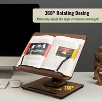 Support de lecture et de partition pliable classique en bois massif couleur noyer, réglable à 360°, pour bureau