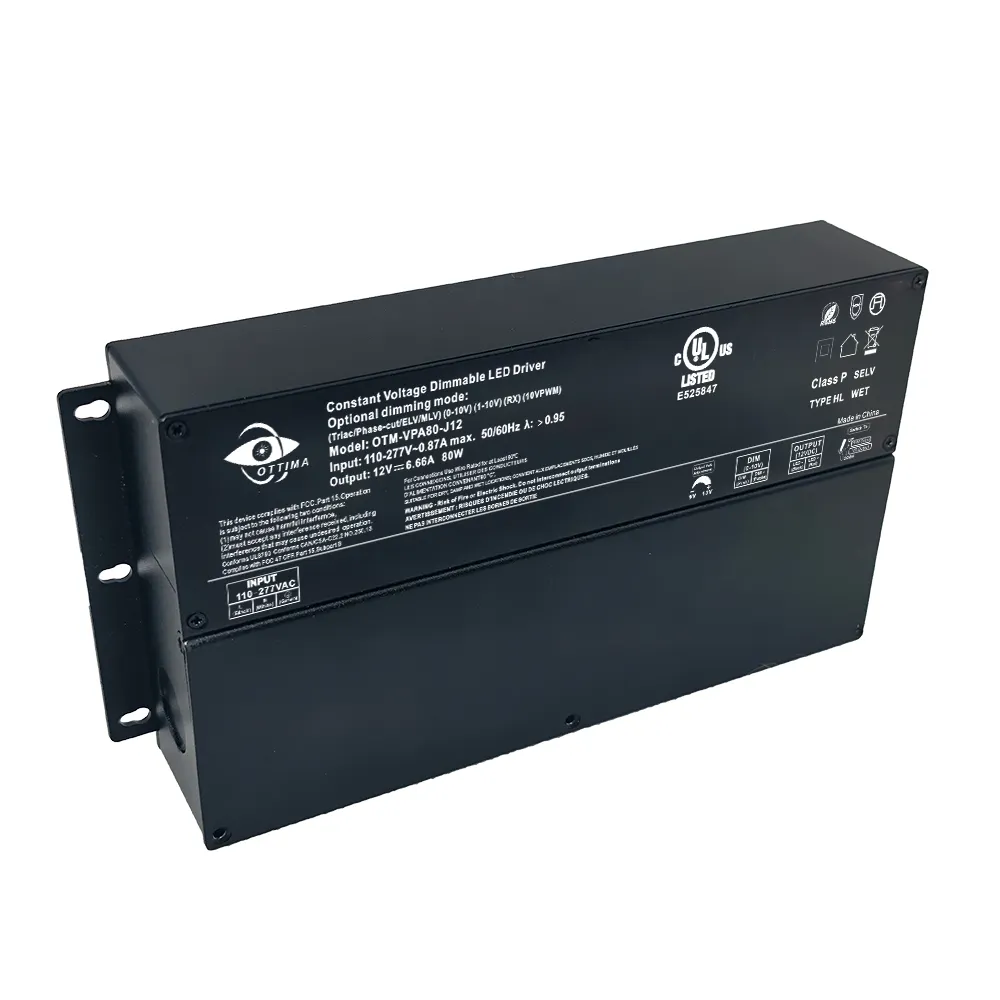 UL Terdaftar 12V 24V Triac Dimmable/0-10V/1-10V JUNCTION Box 80W Dimmable LED Driver