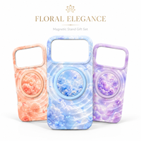 Coque de téléphone magnétique motif floral nuage rêveur avec support rond amovible et plaque arrière en TPU PC, personnalisable par sublimation