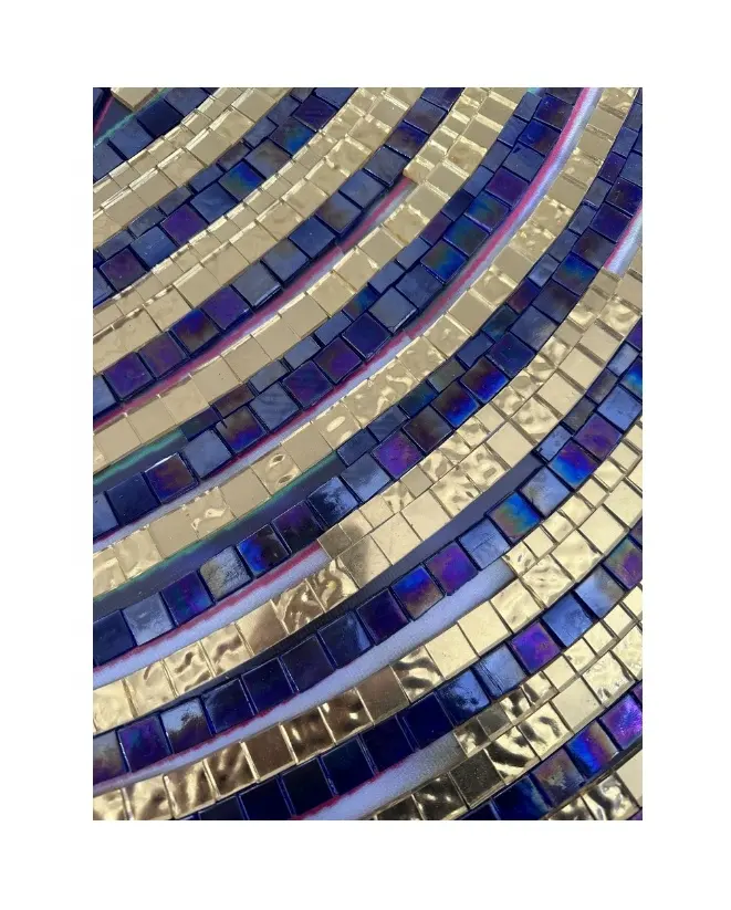 Blue Color Iridescent Luxury Glass Mural Mosaic Art Tile Swimming Pool Real White Gold Mosaic Tiles