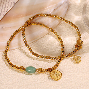 Chinese Style Gold Plated Titanium Steel Beaded <b>Bracelet</b> With Natural Stone Charm For Women Gift Jewelry - Product Image 1