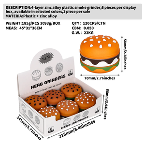 Moulin à herbes manuel portable en alliage de zinc, nouveau design en forme de hamburger, 4 pièces, vente en gros, directement de l'usine, pour fumer - Product Image 3