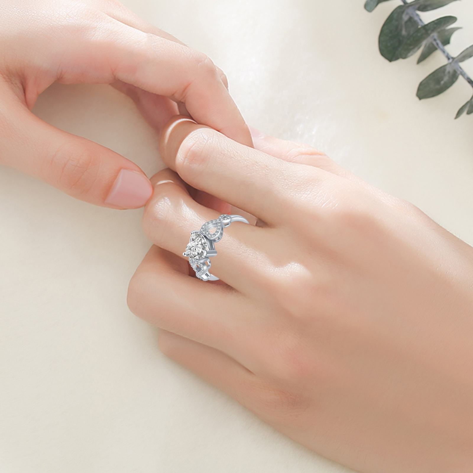 Anello Promessa In Argento Sterling 925 Con Zirconi A Cuore - Regalo Perfetto Per Lei - Foto 2