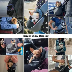 Impermeable XL Pet Sling Carrier personalizable cierre de cremallera bolsa de caca de perro algodón suave y fibra impresa gris hombres mujeres mascota viaje
