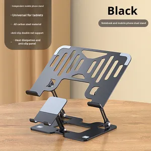 Support vertical réglable en hauteur 2 en 1 en acier au carbone pour ordinateur portable, téléphone et tablette avec support de téléphone - Product Image 6
