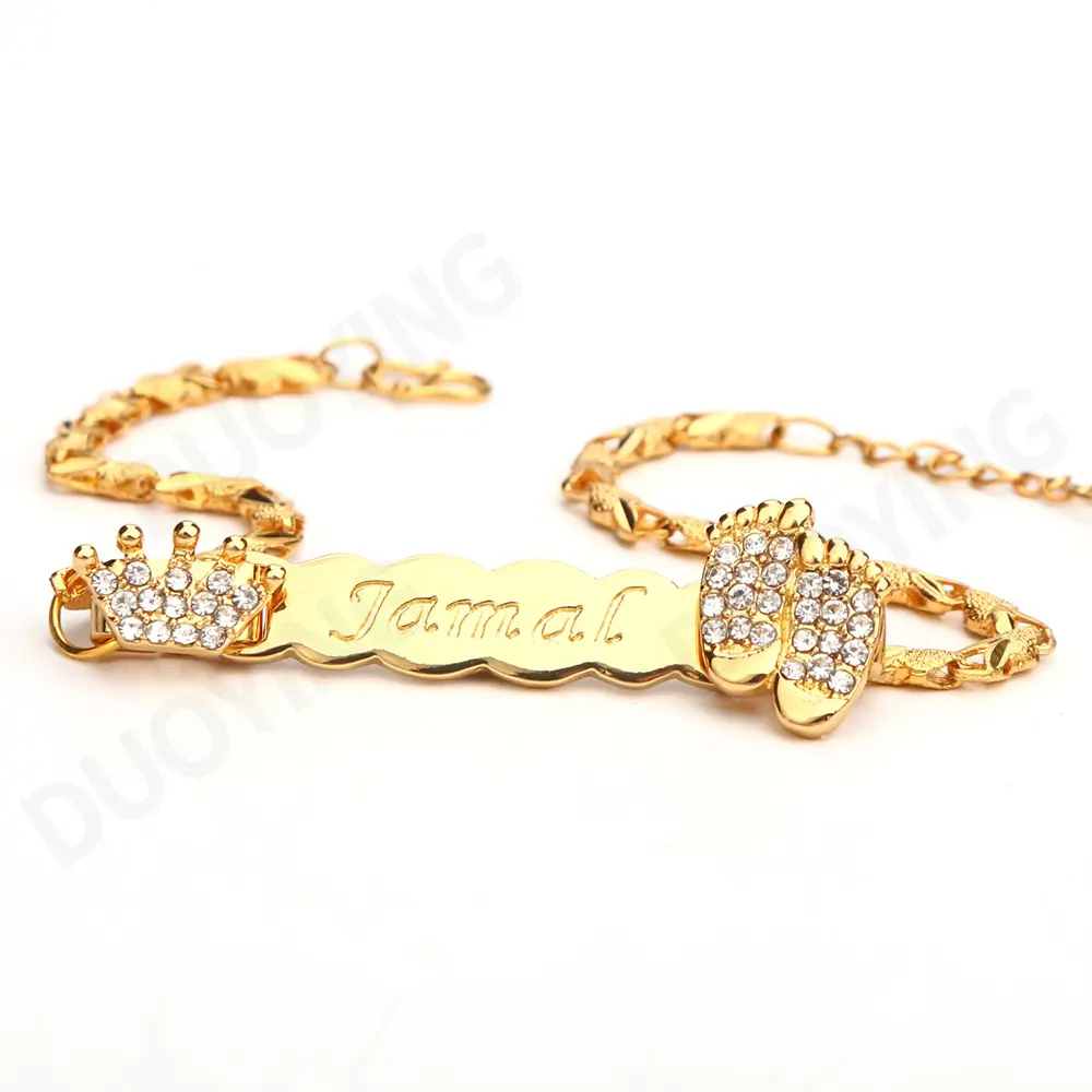 High QualityKids Children Diy Crystal Bling Baby Custom Name Bracelets Silver Gold Jewelry Plated Bangle Necklace Set