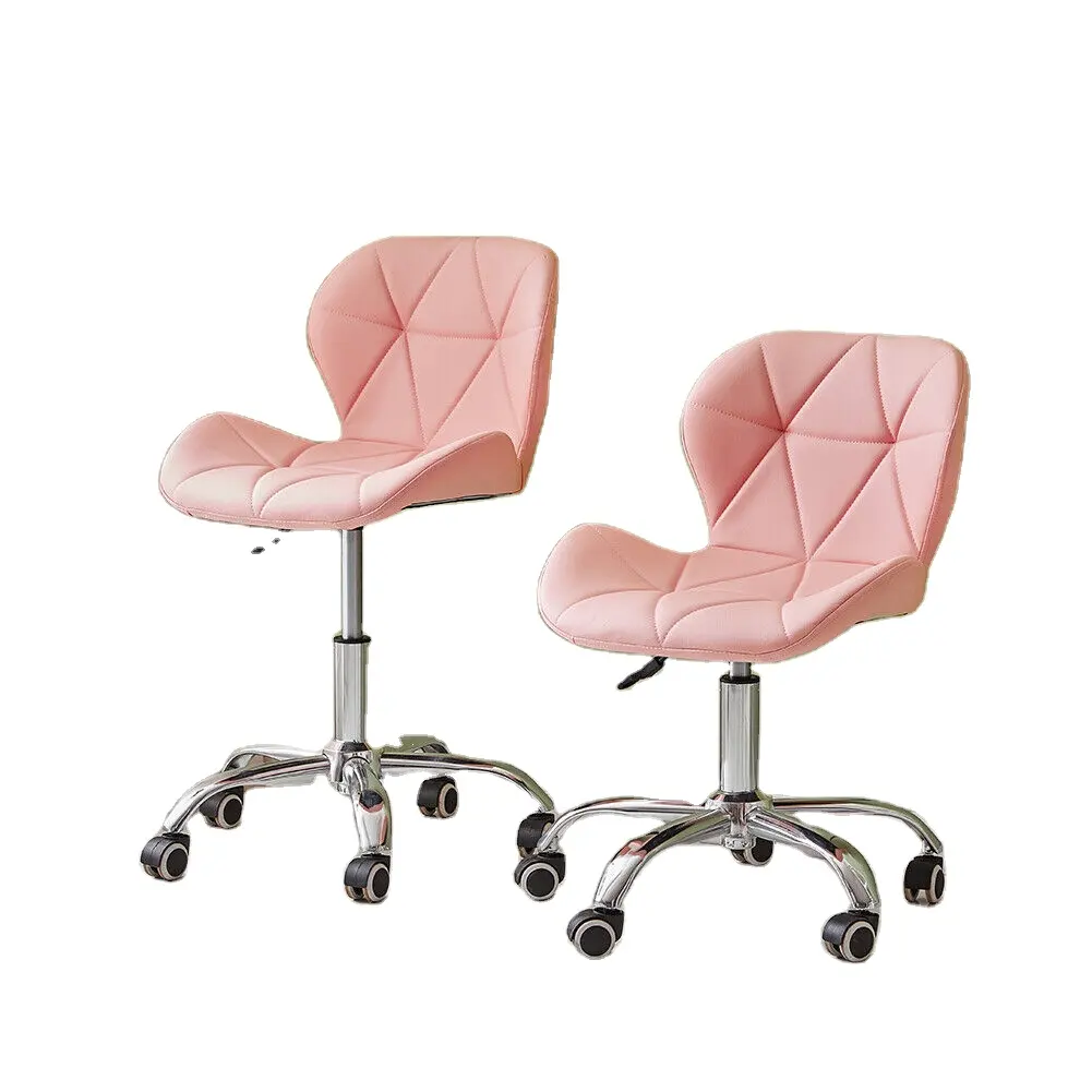 Fashion Pink Leather Office Room Chair Makeup Dresser Home Chair With Wheels Executive Armless Set Computer Office Chair