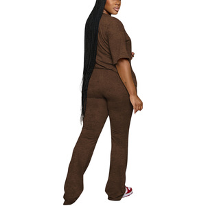 ชุดลำลองสีพื้น คอกลม แขนสั้น กางเกงขายาว สองชิ้น แฟชั่นสำหรับผู้หญิง - Product Image 5