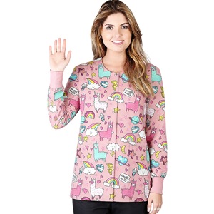 Women Long Sleeve Crew Neck Cardigan Moisture Wicking Knitted Scrub <b>Top</b> Hospital Uniforms Split Set - Product Image 5