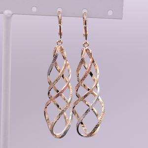 Boucles d'oreilles longues à trois tons pour femmes, bijoux plaqué or 14k, 2020, nouvelle mode, vente en gros - Product Image 4