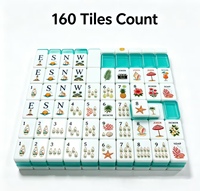 Tuiles de Mahjong Vertes Jello - Ensemble de Mahjong aux Motifs Agrumes Tropicaux, Torche et Étoiles de Mer, Mahjong en Acrylique pour Fête d'Été