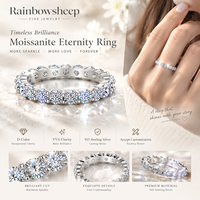 Bague Éternité en Argent Sterling 925 avec Moissanite Couleur D VVS Taille Ronde Brillante, Anneau Complet Éternité, Bagues Fines pour Femme, Cadeau