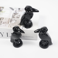 Polished Engraved Black Obsidian Crow Figurine Natural Healing Crystal Raven Statue Gothic Animal Carving Home Decor Reiki
