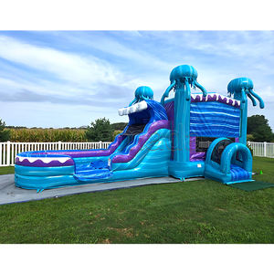 <span class=keywords><strong>Castillo</strong></span> Inflable con Tobogán de Medusa y Pulpo para Fiestas, Modelo Marble Mint, Combo Acuático y Seco, Piscina, <span class=keywords><strong>Castillo</strong></span> Brincolín en Venta - Product Image 1