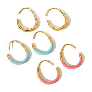 Pendientes de Aro de Acero Inoxidable con Baño de Oro de 18k, Resistentes al Agua y al Deslustre, con Esmalte en Forma de Gota de Agua, Modernos para Mujer, Ideales para Fiestas - Product Image 1