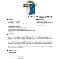 Mean Well NDR-240-48 48V 5A 240W Convertisseur de AC-DC PSU industriel Sortie unique 88-264VAC Entrée 100W 200W Alimentation à découpage