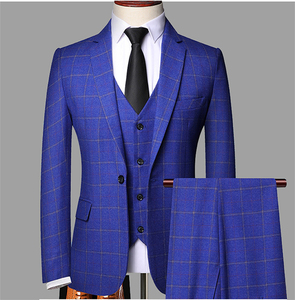 <span class=keywords><strong>Ensemble</strong></span> de <span class=keywords><strong>costume</strong></span> 3 pièces pour hommes Slim Fit Plaid Vêtements de cérémonie Costumes de mariage pour les mariés - Product Image 1