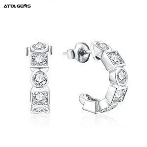 ATTA Hoops Earrings Round Shape 3.5mm D Color VVS moissanite 925 Sterling Silver Charm Earrings Hoops Gift For Women