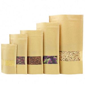 Sac Kraft compostable autoportant avec fenêtre et fermeture éclair, 23x35cm, prix compétitif, pack promotionnel - Product Image 4